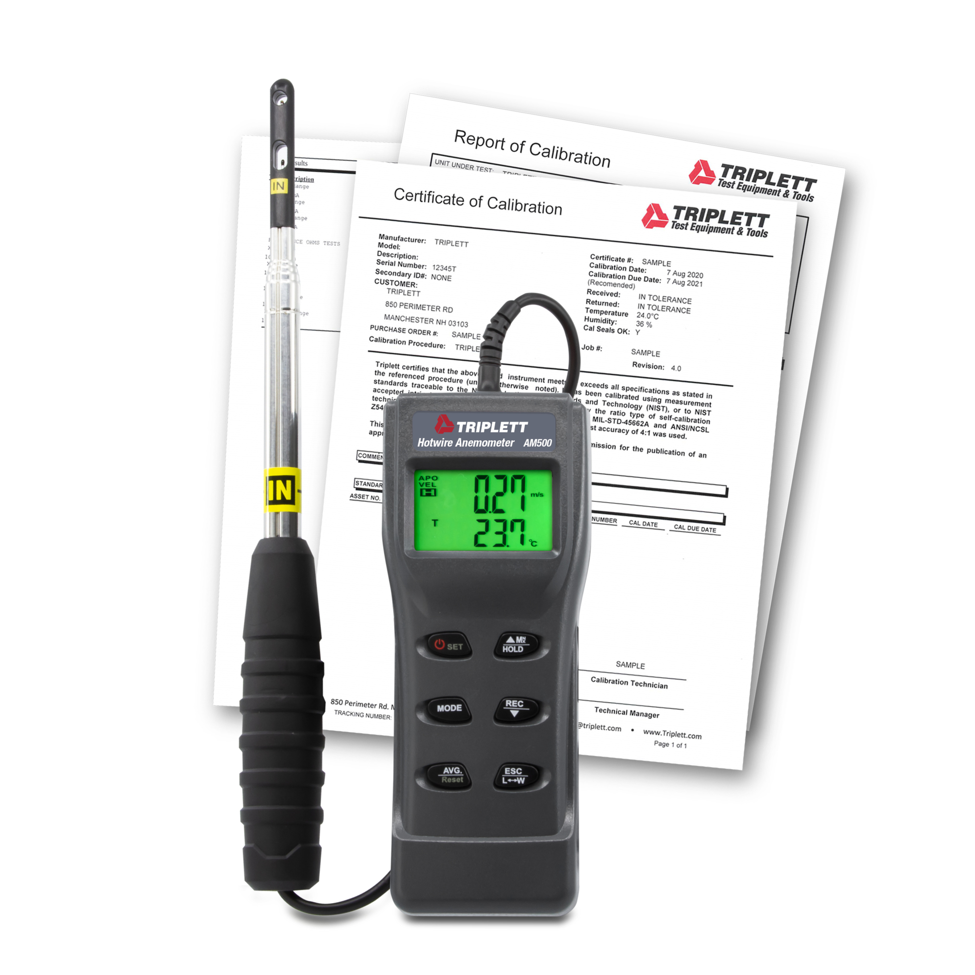 Triplett AM500-NIST Hotwire Thermo-Anemometer with Certificate of Traceability to N.I.S.T.